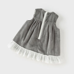 Dave&Bella Toddler Girls Autumn Cute Grey Striped Sleeveless A-line Dress(wallet bag)