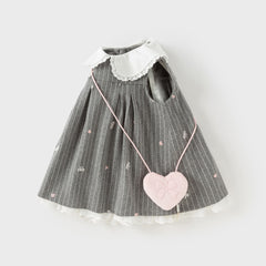 Dave&Bella Toddler Girls Autumn Cute Grey Striped Sleeveless A-line Dress(wallet bag)