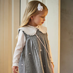 Dave&Bella Toddler Girls Autumn Cute Grey Striped Sleeveless A-line Dress(wallet bag)