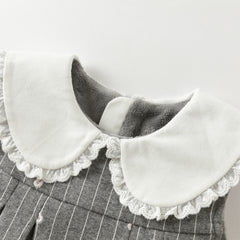 Dave&Bella Toddler Girls Autumn Cute Grey Striped Sleeveless A-line Dress(wallet bag)