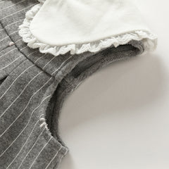 Dave&Bella Toddler Girls Autumn Cute Grey Striped Sleeveless A-line Dress(wallet bag)