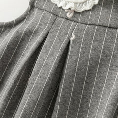 Dave&Bella Toddler Girls Autumn Cute Grey Striped Sleeveless A-line Dress(wallet bag)