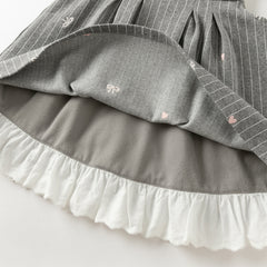 Dave&Bella Toddler Girls Autumn Cute Grey Striped Sleeveless A-line Dress(wallet bag)