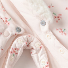 Dave&Bella Baby Girls Pink Plum Blossom Print Plush Turtle Cozy Padded Rompers