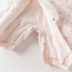 Dave&Bella Baby Girls Pink Plum Blossom Print Plush Turtle Cozy Padded Rompers