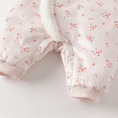 Dave&Bella Baby Girls Pink Plum Blossom Print Plush Turtle Cozy Padded Rompers