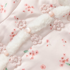 Dave&Bella Baby Girls Pink Plum Blossom Print Plush Turtle Cozy Padded Rompers