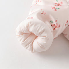 Dave&Bella Baby Girls Pink Plum Blossom Print Plush Turtle Cozy Padded Rompers