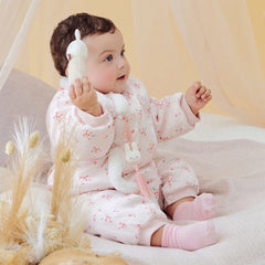 Dave&Bella Baby Girls Pink Plum Blossom Print Plush Turtle Cozy Padded Rompers