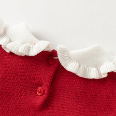 Dave&Bella Kids Girls Festival Red Doll Collar Long-sleeved Pullover Sweaters Tops