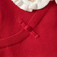 Dave&Bella Kids Girls Festival Red Doll Collar Long-sleeved Pullover Sweaters Tops