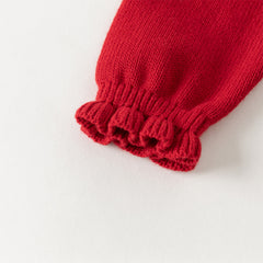 Dave&Bella Kids Girls Festival Red Doll Collar Long-sleeved Pullover Sweaters Tops