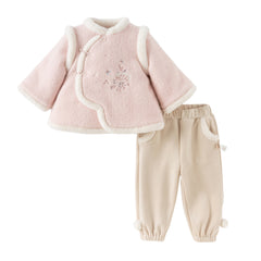 Dave&Bella Toddler Girls Winter Chinese-style Pink Turtle Plush-lined Warm Suits Sets