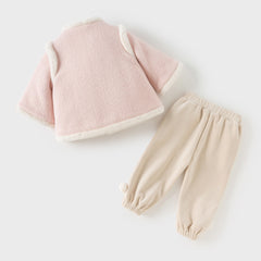 Dave&Bella Toddler Girls Winter Chinese-style Pink Turtle Plush-lined Warm Suits Sets
