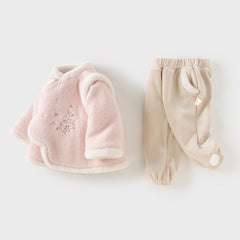 Dave&Bella Toddler Girls Winter Chinese-style Pink Turtle Plush-lined Warm Suits Sets