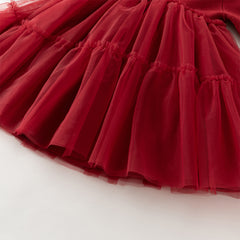 Dave&Bella Toddler Girls Winter Chinese-style Dark Red Mesh Princess Sweater Dresses