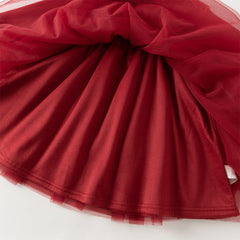 Dave&Bella Toddler Girls Winter Chinese-style Dark Red Mesh Princess Sweater Dresses