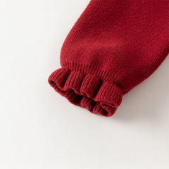 Dave&Bella Toddler Girls Winter Chinese-style Dark Red Mesh Princess Sweater Dresses