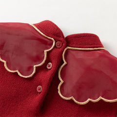 Dave&Bella Toddler Girls Winter Chinese-style Dark Red Mesh Princess Sweater Dresses