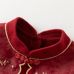 Dave&Bella Toddler Girls Winter Chinese-style Dark Red Mesh Princess Sweater Dresses