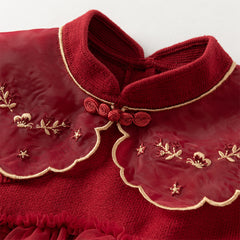 Dave&Bella Toddler Girls Winter Chinese-style Dark Red Mesh Princess Sweater Dresses