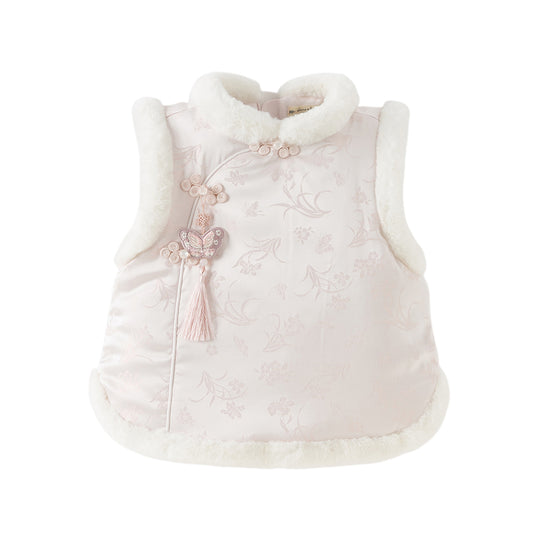 Dave&Bella Toddler Girls Chinese-style Light Pink Turtle Sleeveless Warm Padded Vests Tops