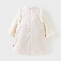 Dave&Bella Toddler Girls Light Pink Chinese-style Plush Turtle Warm Padded Party Dress