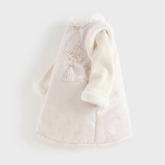 Dave&Bella Toddler Girls Light Pink Chinese-style Plush Turtle Warm Padded Party Dress