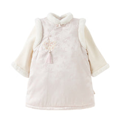 Dave&Bella Toddler Girls Light Pink Chinese-style Plush Turtle Warm Padded Party Dress