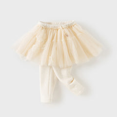 Dave&Bella Toddler Girls Winter Elegant White/Dark Grey Mesh Skirt-style Leggings Pants