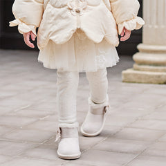 Dave&Bella Toddler Girls Winter Elegant White/Dark Grey Mesh Skirt-style Leggings Pants