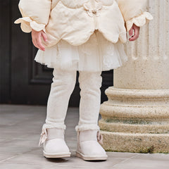 Dave&Bella Toddler Girls Winter Elegant White/Dark Grey Mesh Skirt-style Leggings Pants