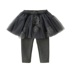 Dave&Bella Toddler Girls Winter Elegant White/Dark Grey Mesh Skirt-style Leggings Pants