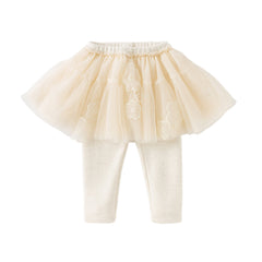 Dave&Bella Toddler Girls Winter Elegant White/Dark Grey Mesh Skirt-style Leggings Pants