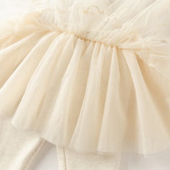 Dave&Bella Toddler Girls Winter Elegant White/Dark Grey Mesh Skirt-style Leggings Pants