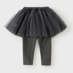 Dave&Bella Toddler Girls Winter Elegant White/Dark Grey Mesh Skirt-style Leggings Pants