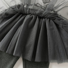 Dave&Bella Toddler Girls Winter Elegant White/Dark Grey Mesh Skirt-style Leggings Pants