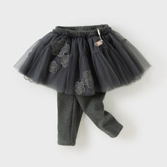Dave&Bella Toddler Girls Winter Elegant White/Dark Grey Mesh Skirt-style Leggings Pants