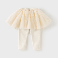 Dave&Bella Toddler Girls Winter Elegant White/Dark Grey Mesh Skirt-style Leggings Pants