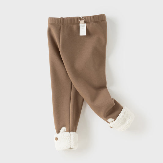 Dave&Bella Toddler Girls Winter Versatile Brown/Grey Warm Plush-lined Leggings Pants
