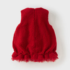 Dave&Bella Toddler Girls Red Chinese-style Sleeveless Plush Princess Mesh Dress