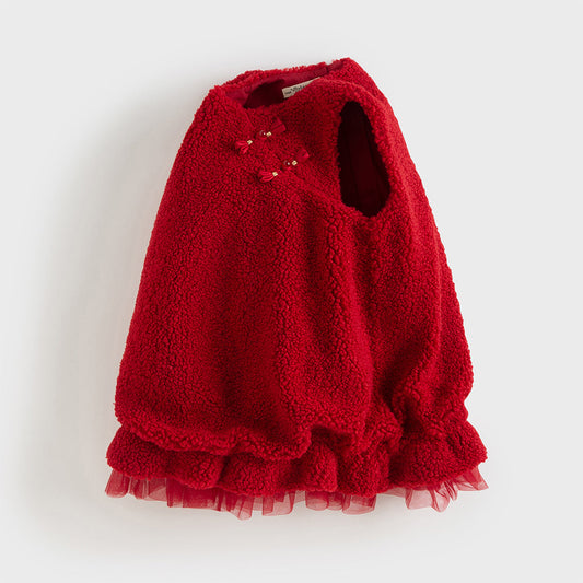 Dave&Bella Toddler Girls Red Chinese-style Sleeveless Plush Princess Mesh Dress