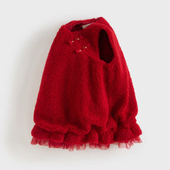 Dave&Bella Toddler Girls Red Chinese-style Sleeveless Plush Princess Mesh Dress