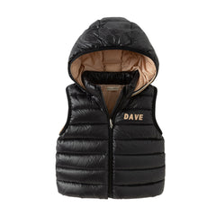 Dave&Bella Toddler Boys Winter Black Sleeveless Outwear Down Hooded Vests Tops