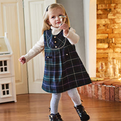 Dave&Bella Toddler Girls Winter Noble Green Plaid Plush-lined Party Princess Tank Dress
