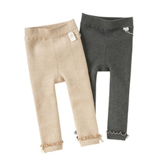 Dave&Bella Kids Girls Versatile Light Khaki/Dark Grey Soft Tights Leggings