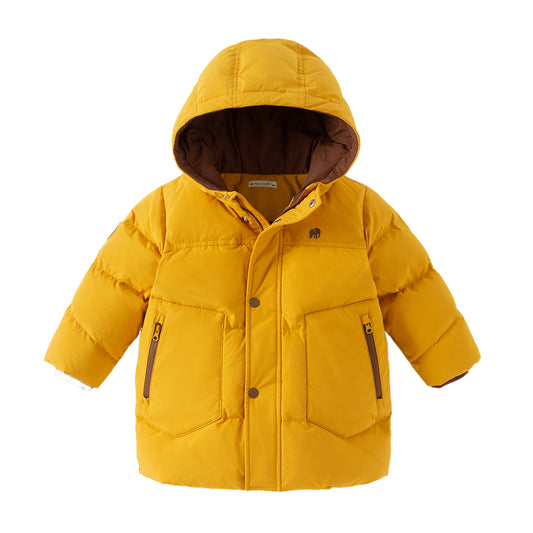 Dave&Bella Toddler Boys Winter Charming Yellow Mid-length Outdoor Cozy Down Coats