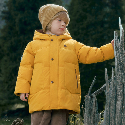 Dave&Bella Toddler Boys Winter Charming Yellow Mid-length Outdoor Cozy Down Coats