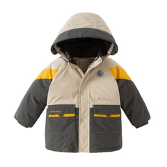 Dave&Bella Kids Boys Winter Casual Khaki Outwear Hooded Fleece-lined Cozy Down Coats