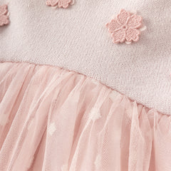 Dave&Bella Toddler Girls Elegant Pink Turtle Long-sleeved A-line Party Mesh Dress